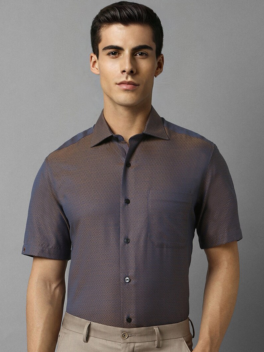

Louis Philippe Micro Ditsy Printed Cotton Classic Formal Shirt, Brown