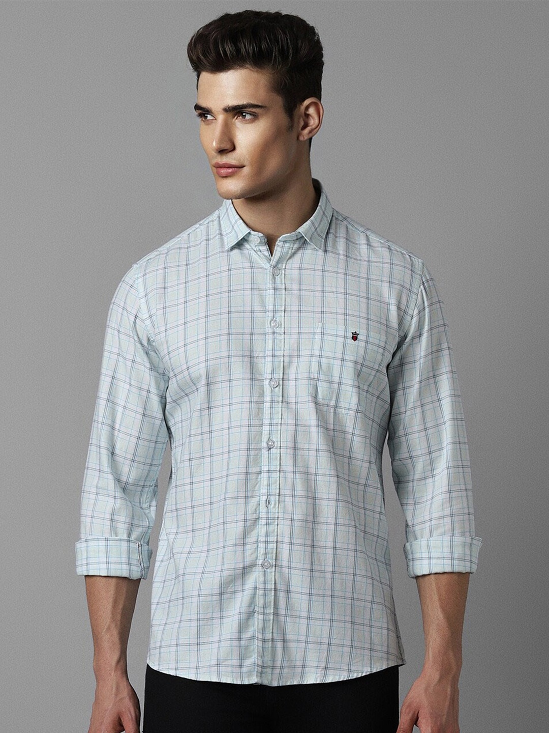 

Louis Philippe Jeans Checked Cotton Slim Fit Casual Shirt, Blue