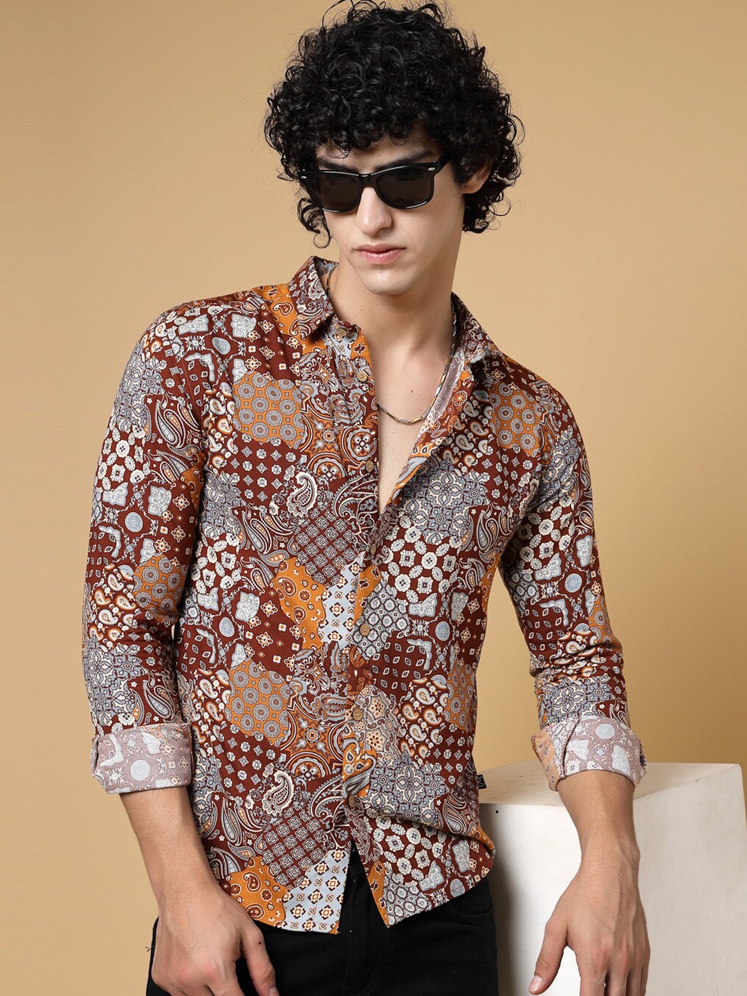 

Rigo Slim Fit Printed Casual Shirt, Brown
