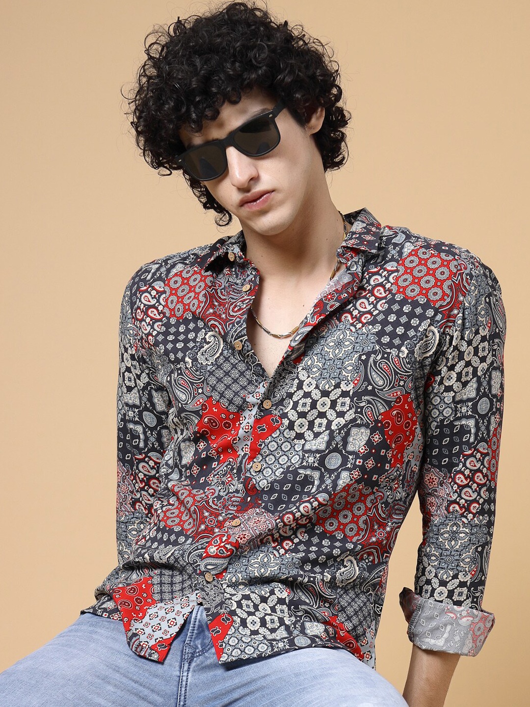 Rigo Slim Fit Printed Casual Shirt, Blue