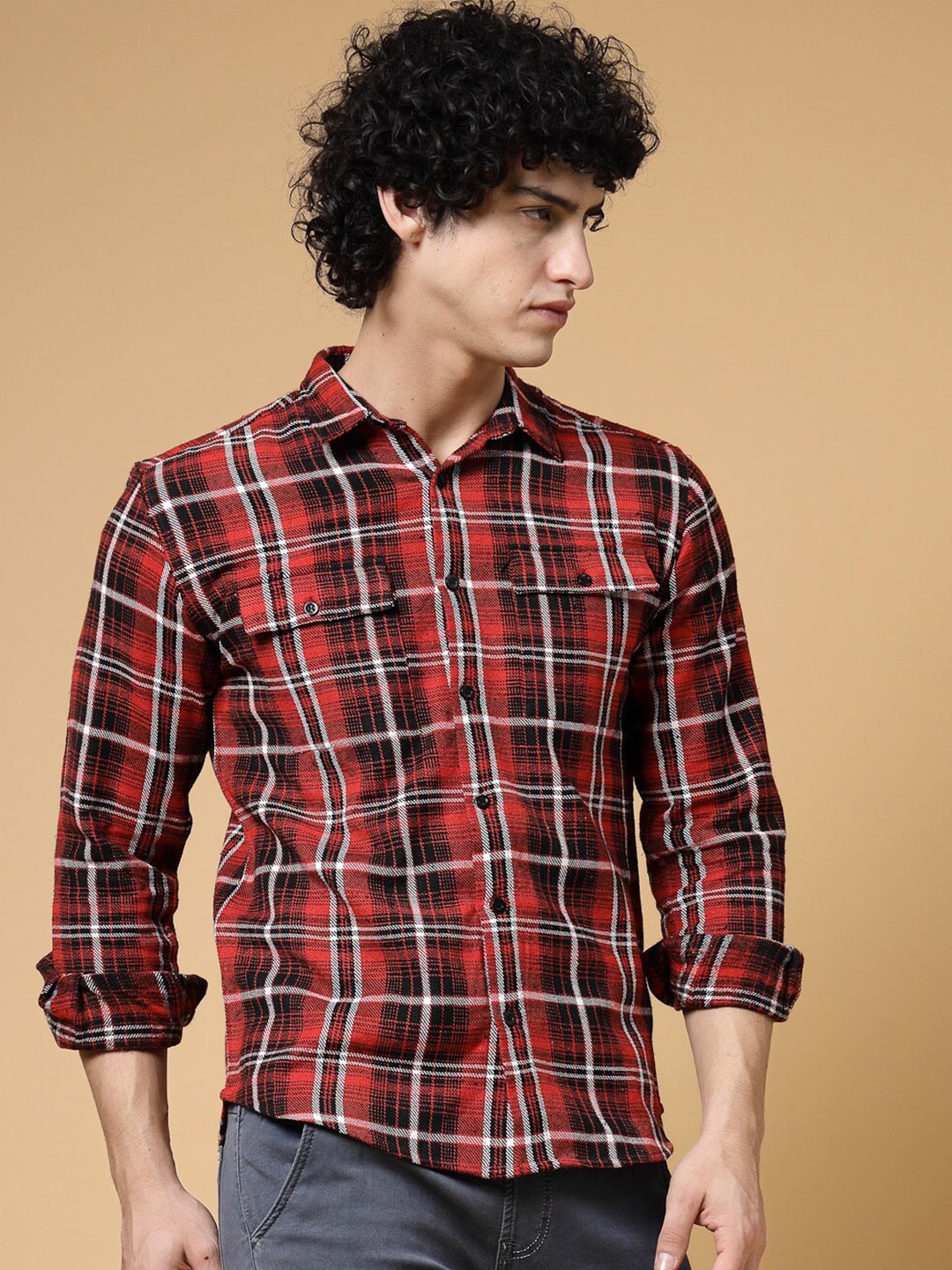 

Rigo Comfort Checked Cotton Casual Shirt, Red