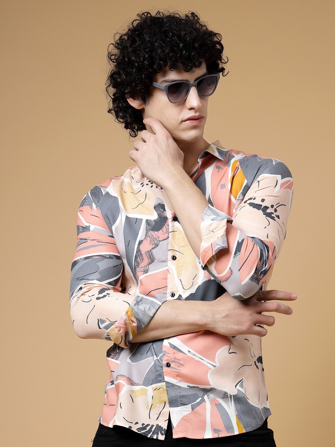 

Rigo Slim Fit Foliage Printed Casual Shirt, Pink