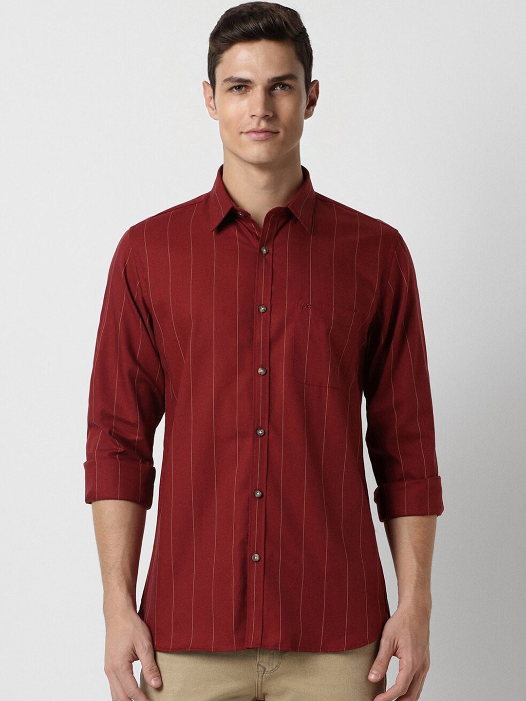 

Peter England Casuals Slim Fit Striped Pure Cotton Casual Shirt, Red