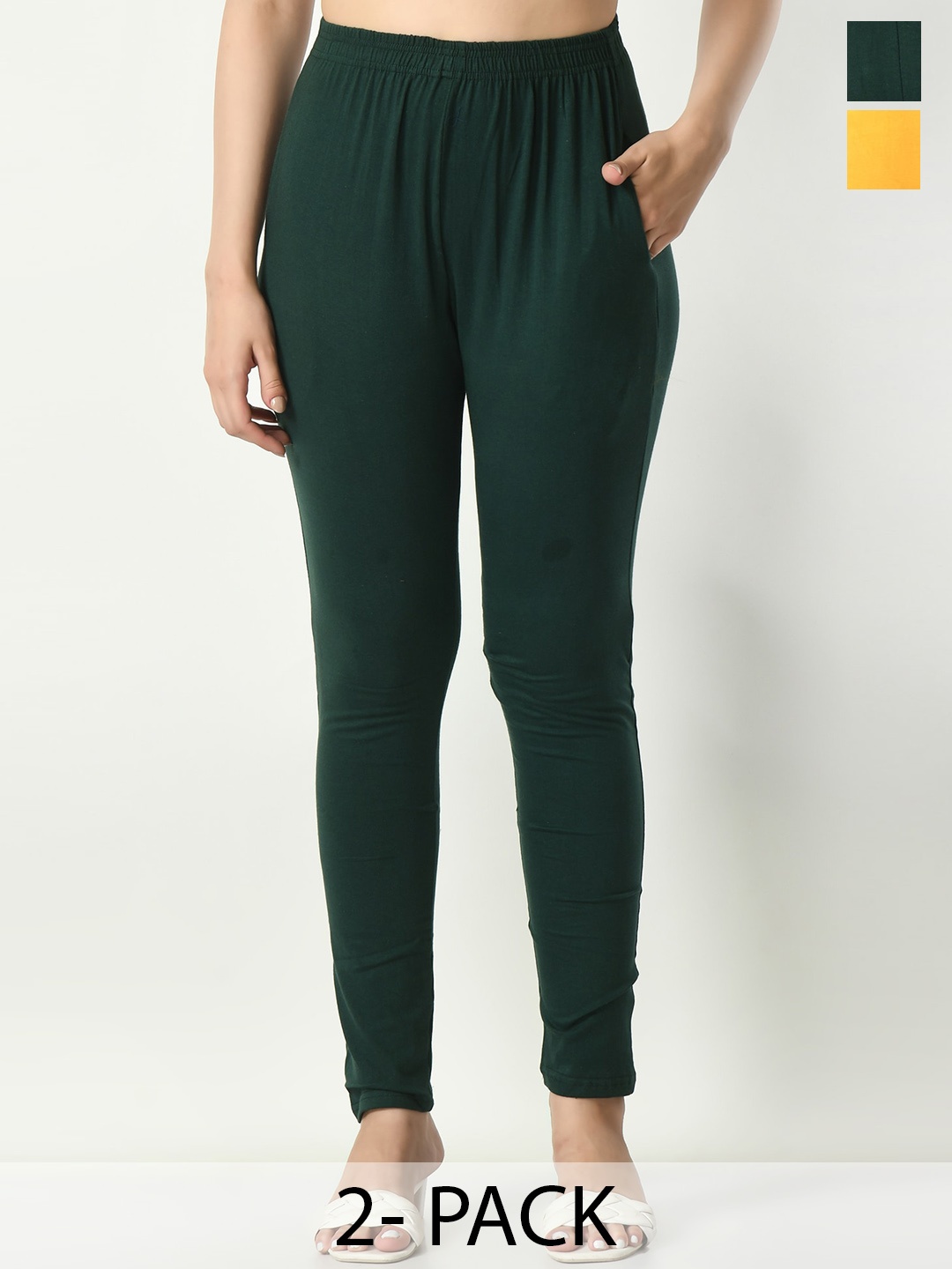 

BAESD Pack Of 2 Mid-Rise Ankle-Length Leggings, Yellow