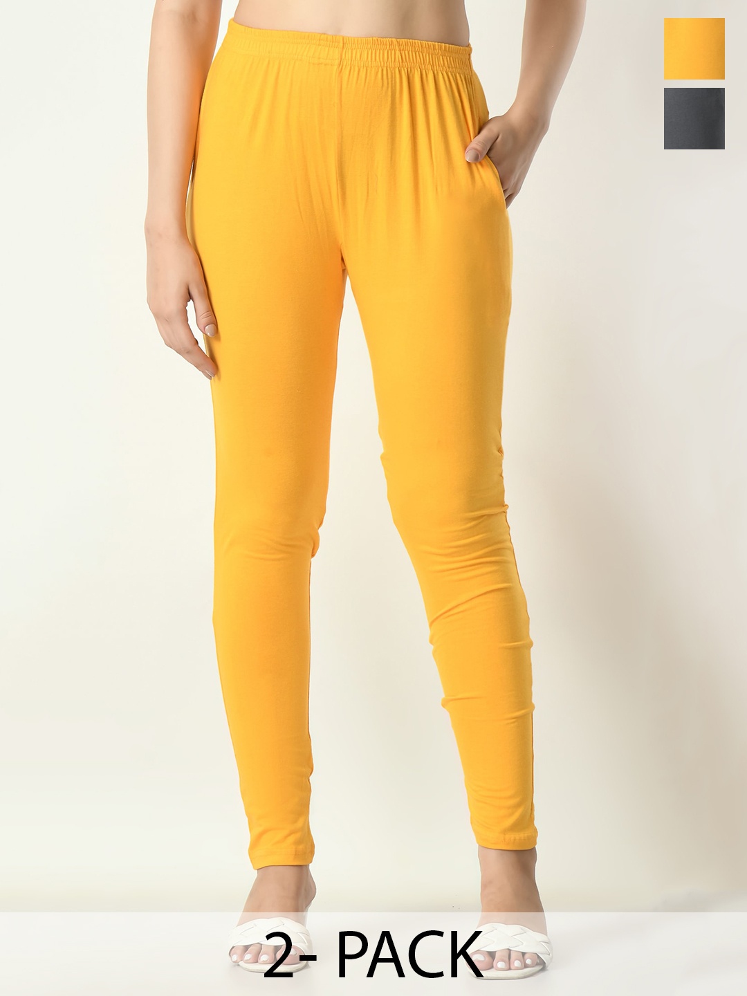 

BAESD Pack Of 2 Mid-Rise Ankle-Length Leggings, Yellow