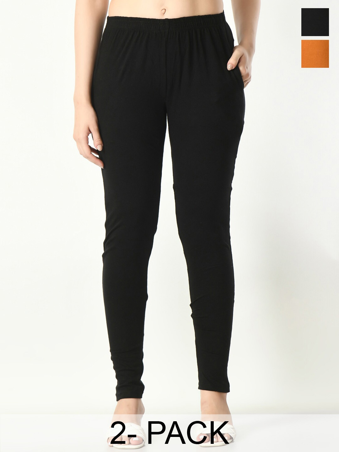 

BAESD Pack of 2 Ankle-length Leggings with Side Pocket, Mustard