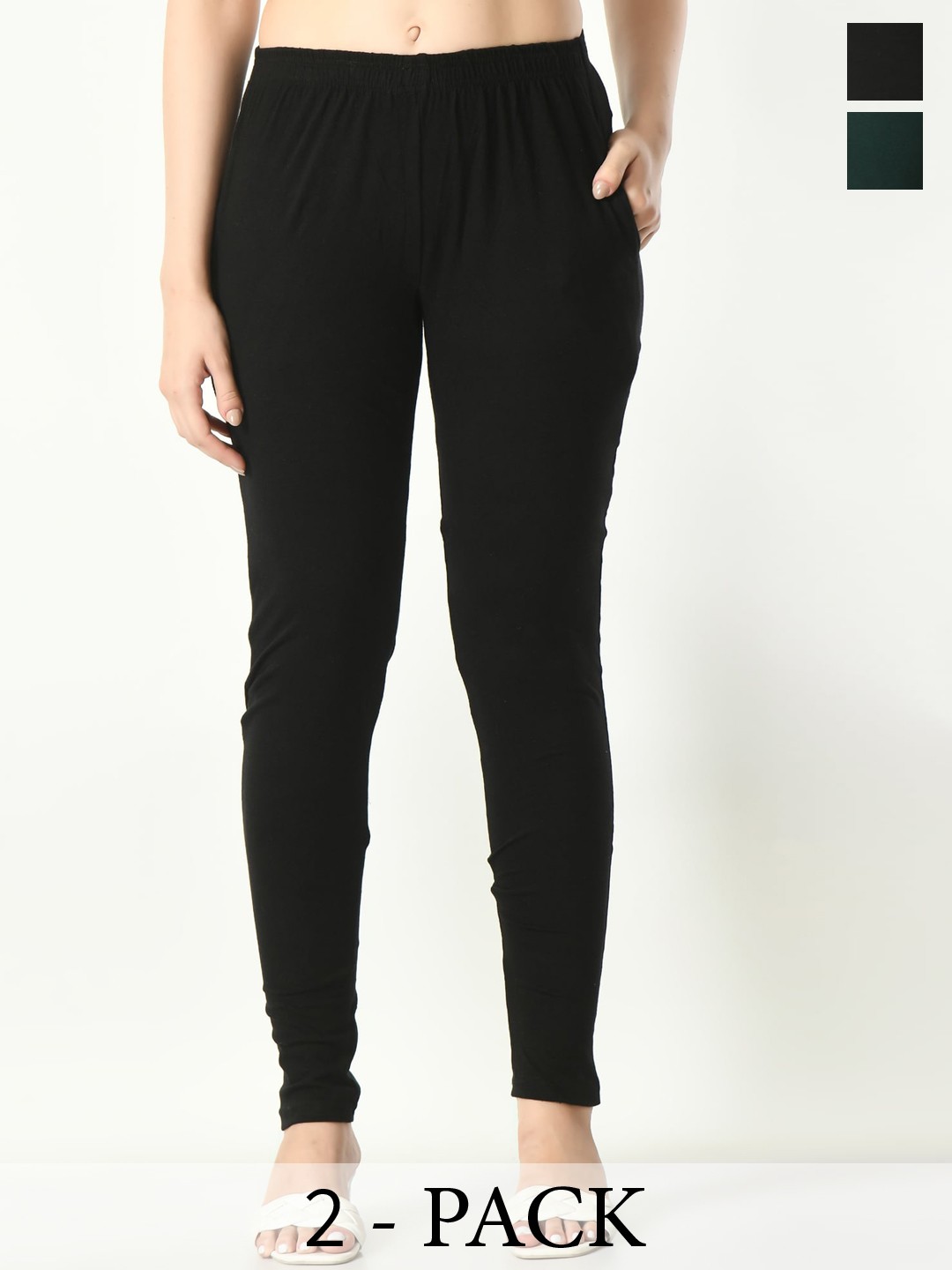 

BAESD Pack of 2 Ankle-length Leggings with Side Pocket, Green