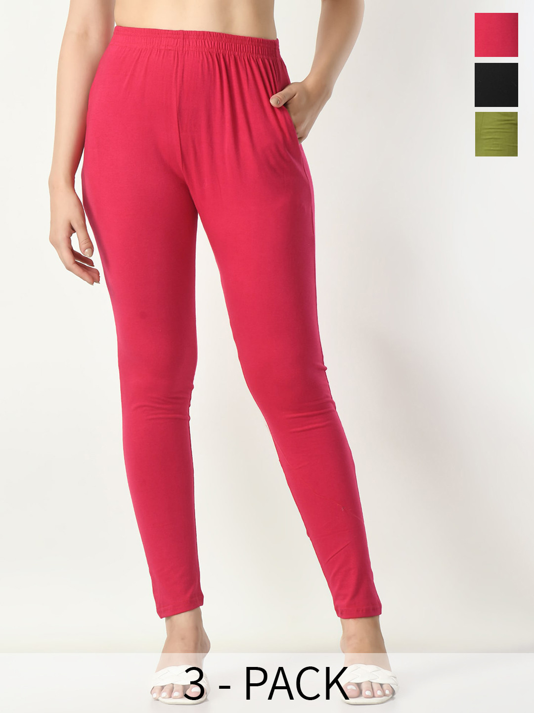 

BAESD Pack Of 3 Mid-Rise Ankle-Length Leggings, Green