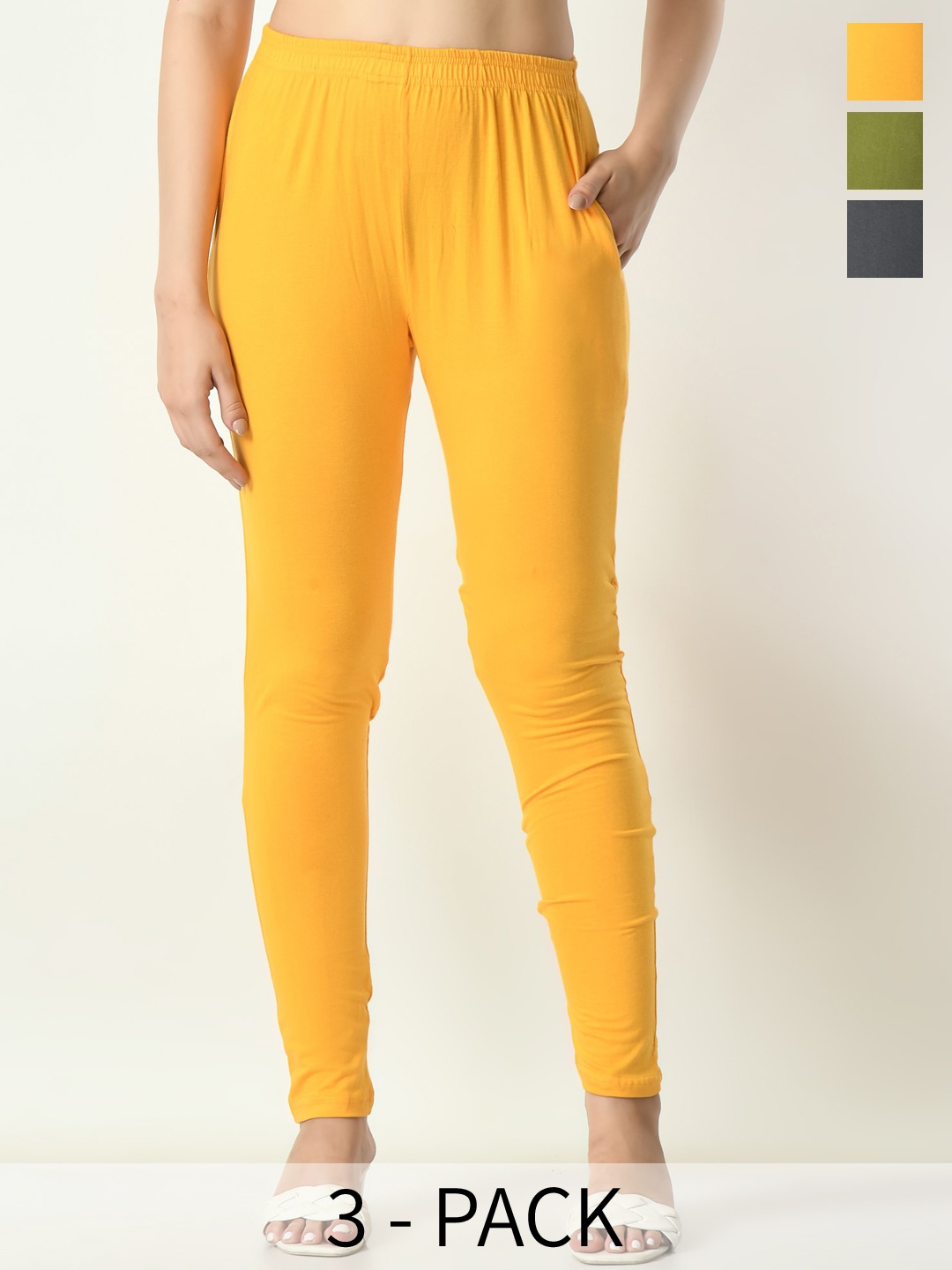

BAESD Pack Of 3 Ankle Length Leggings With Side Pocket, Green