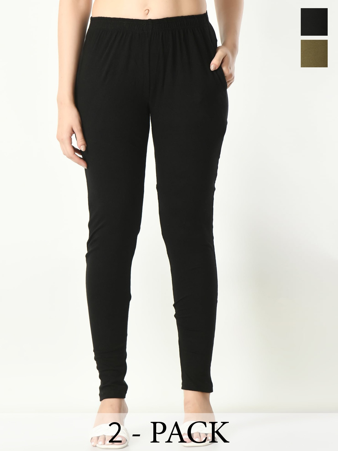 

BAESD Pack Of 2 Ankle Length Leggings With Side Pocket, Olive