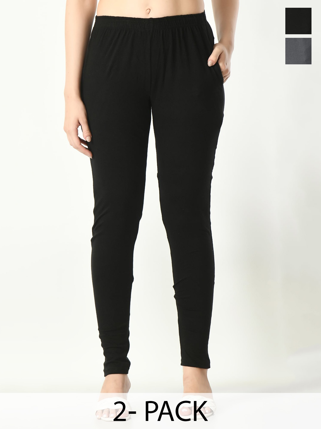 

BAESD Pack Of 2 Ankle Length Leggings With Side Pocket, Black