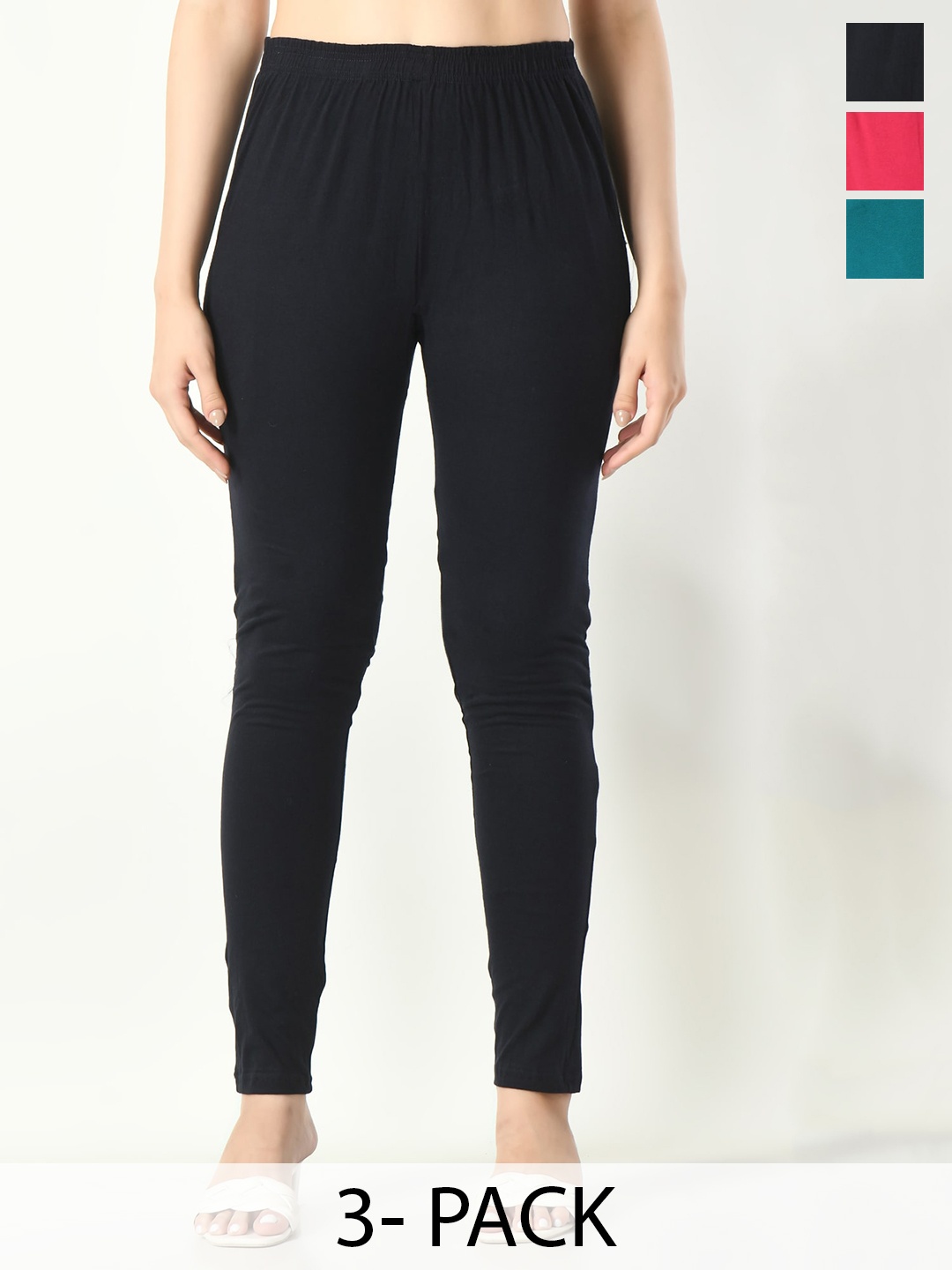

BAESD Women Pack Of 3 Ankle-Length Cotton Leggings, Teal