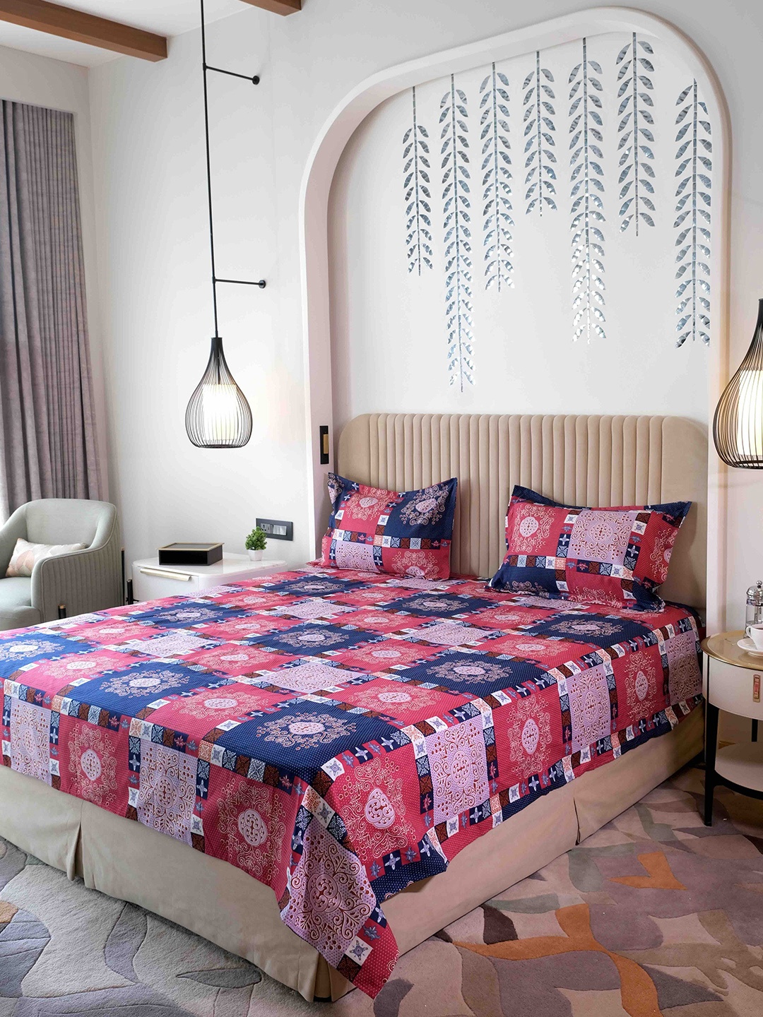 

Pure Decor Amulya Blue Ethnic Motifs Cotton 260 TC Queen Bedsheet with 2 Pillow Covers