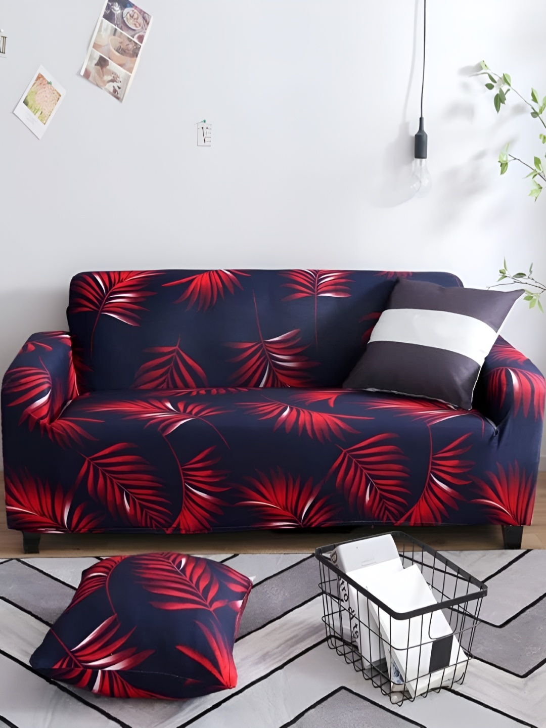 

Lukzer Navy Blue & Red Printed 1 Seater Sofa Cover