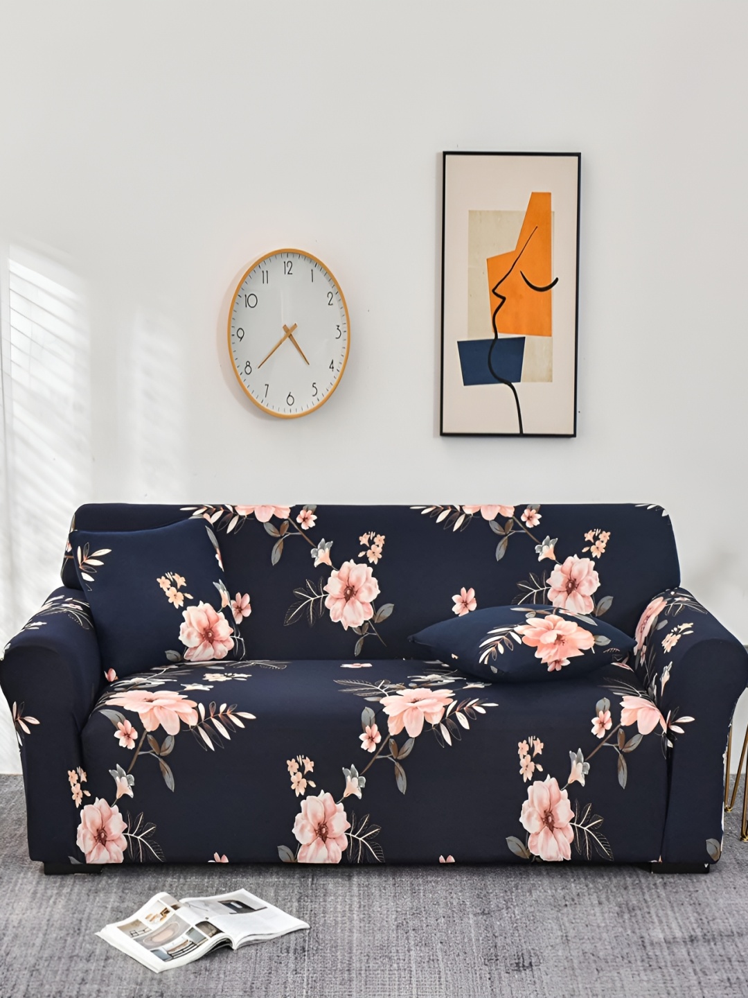 

Lukzer Navy Blue & Peach Printed 4 Seater Sofa Cover