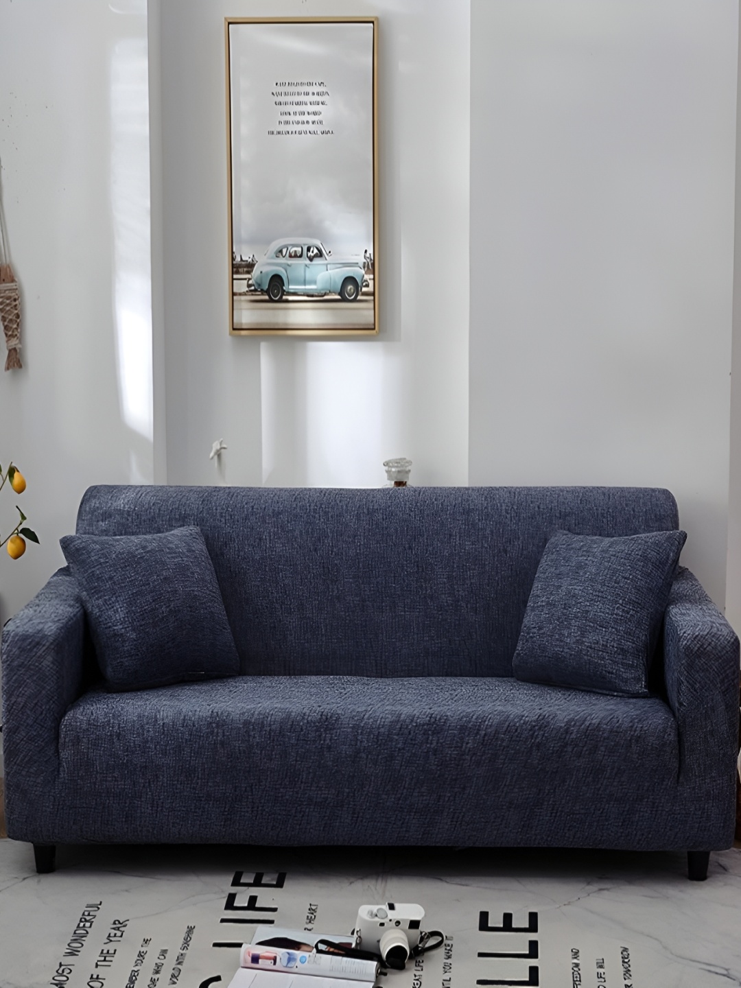 

Lukzer Blue & Black Printed One Seater Sofa Cover With Arms