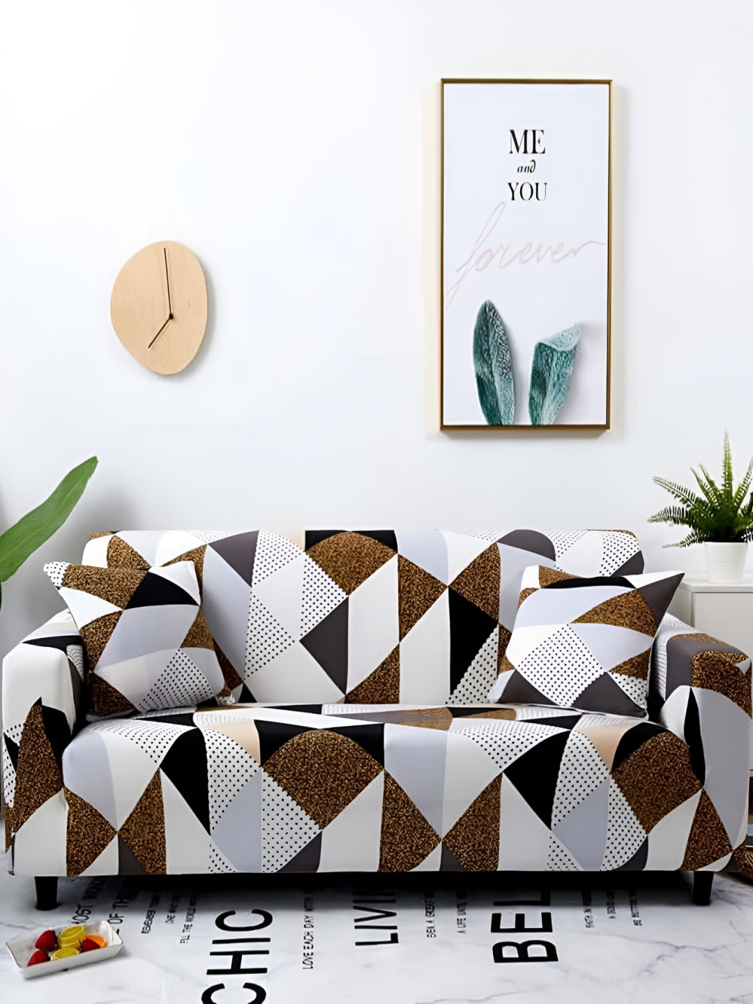 

Lukzer White & Brown Printed 2 Seater Sofa Cover