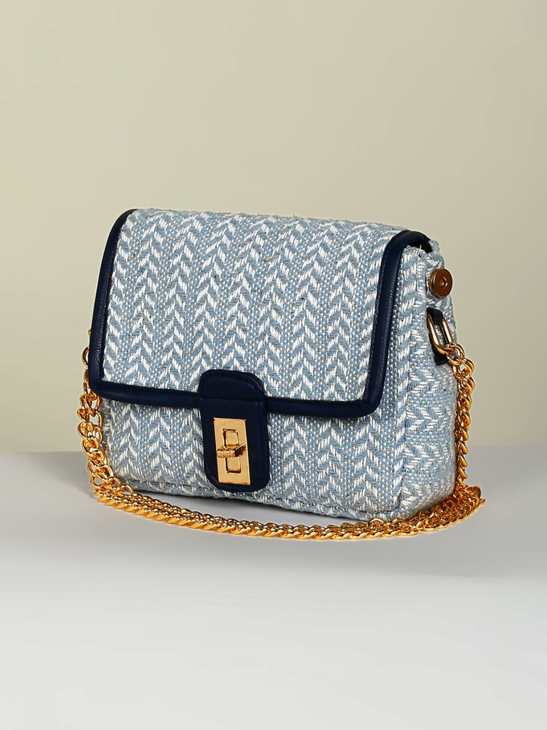 

DEEBACO Geometric Printed Structured Sling Bag, Blue