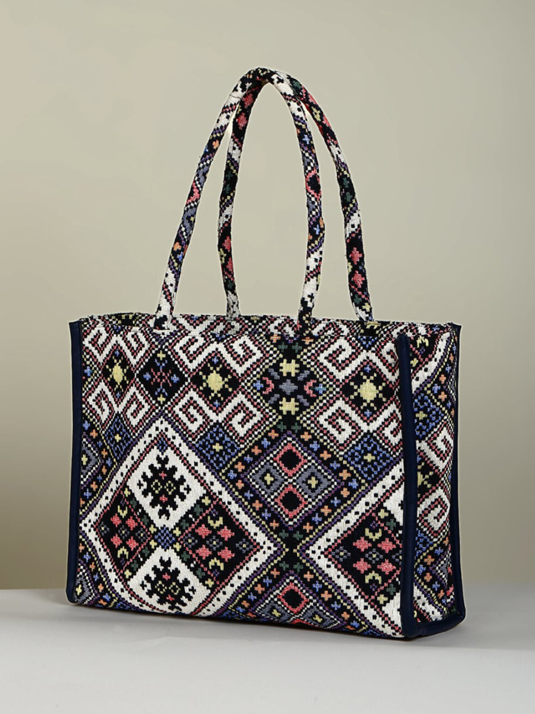 

DEEBACO Geometric Printed Oversized Shopper Tote Bag, Black
