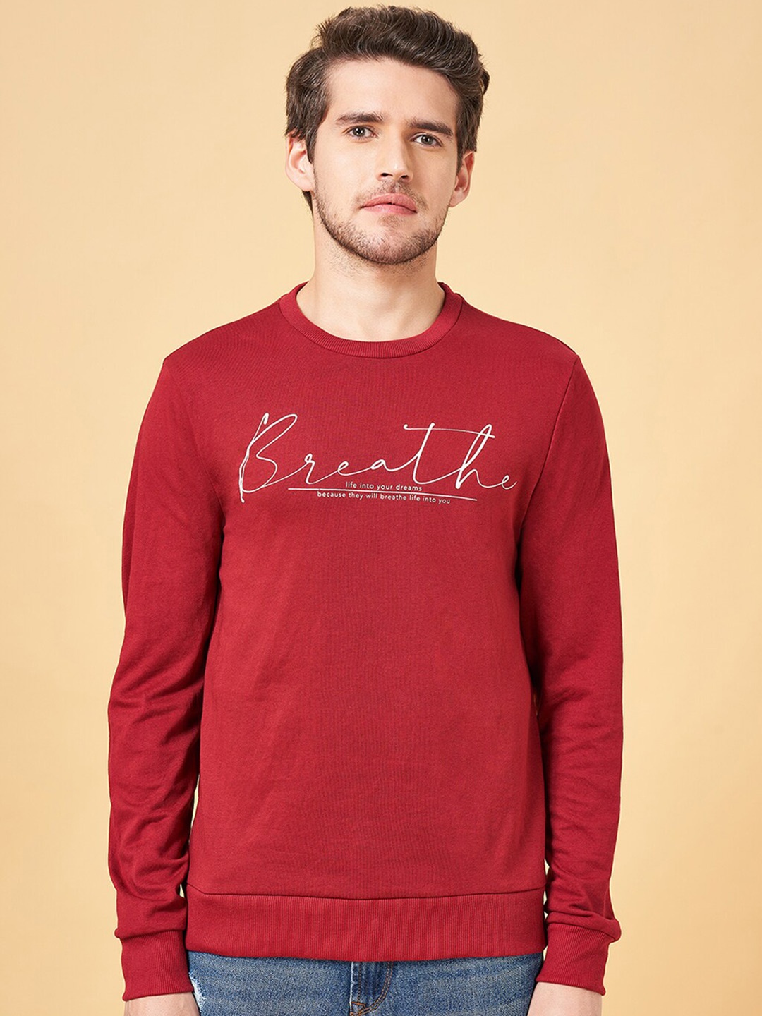 

YU by Pantaloons Typography Printed Cotton Sweatshirt, Red