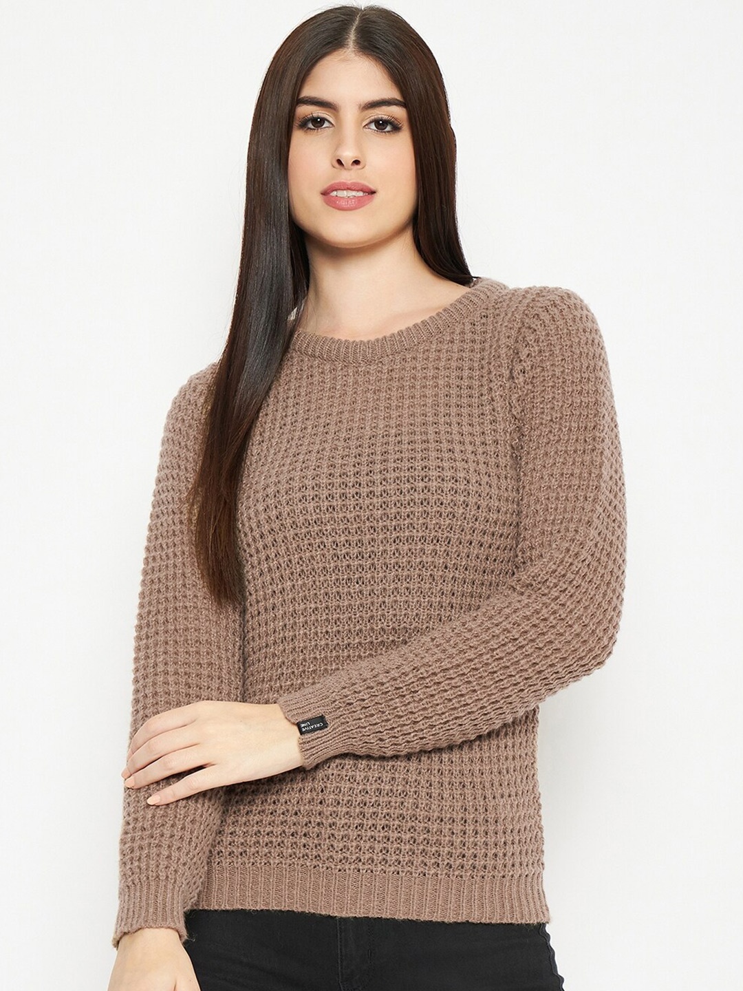 

CREATIVE LINE Self Design Woollen Top, Beige