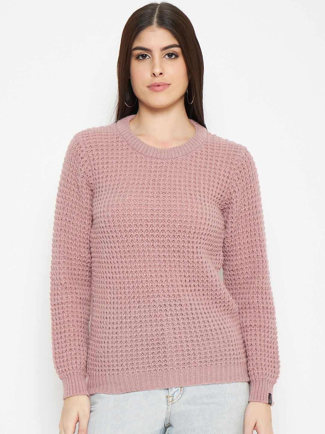 

CREATIVE LINE Self Design Woollen Top, Pink