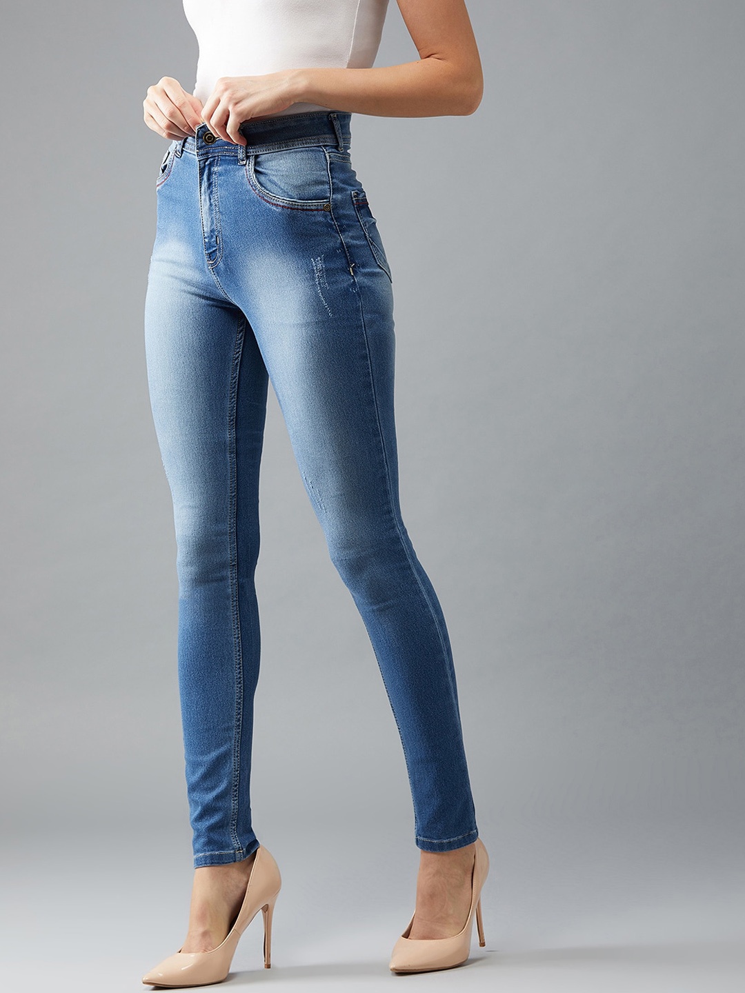 

BAESD Women Skinny Fit High Rise Clean Look Stretchable Jeans, Blue