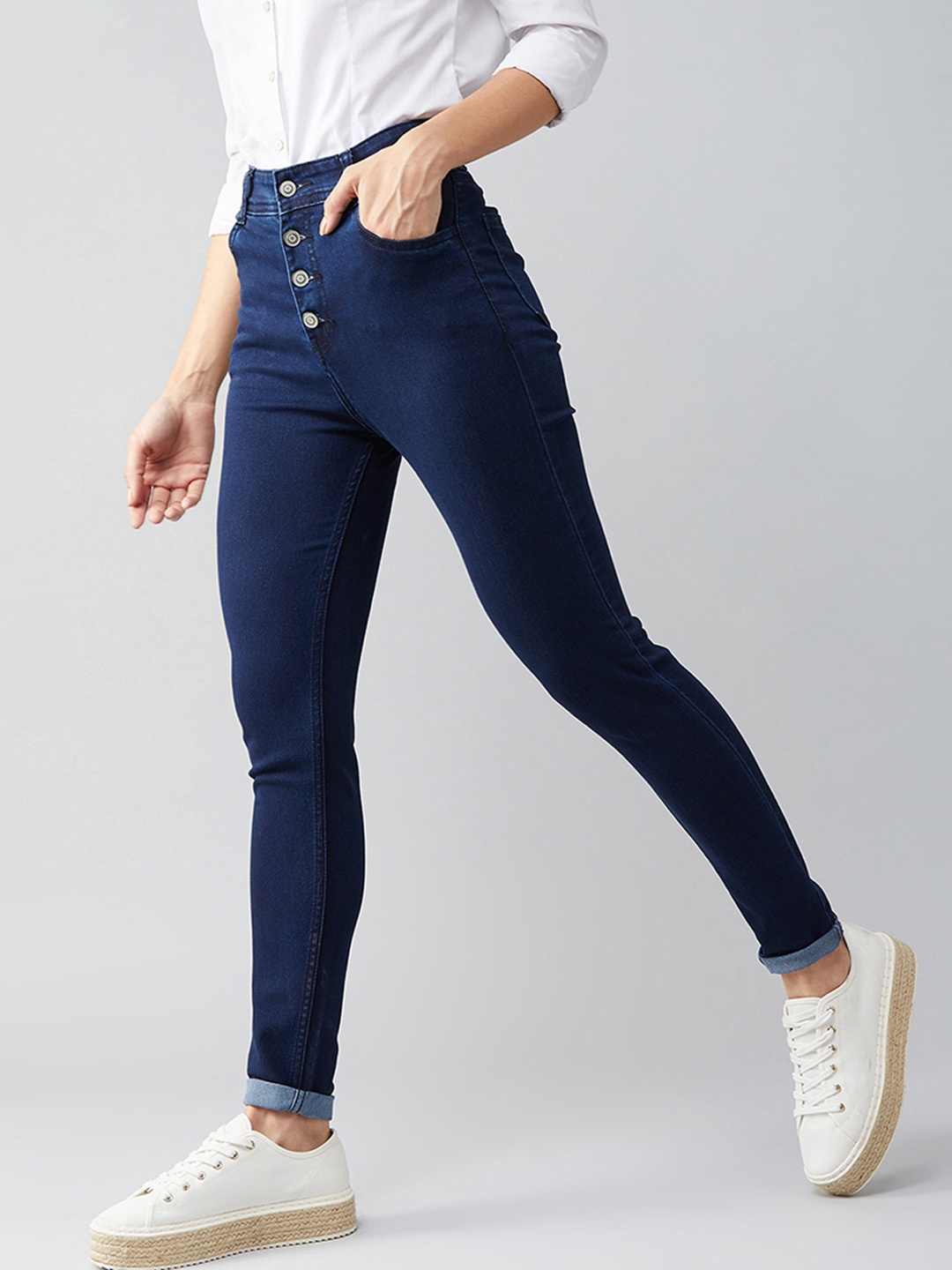 

BAESD Women Skinny Fit High Rise Clean Look Jeans, Navy blue