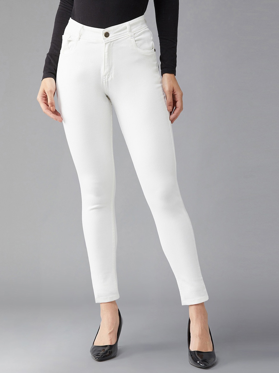 

BAESD Women Skinny Fit High Rise Clean Look Jeans, White