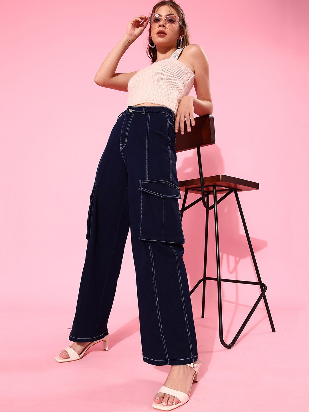 

BAESD Women Wide Leg High Rise Clean Look Stretchable Jeans, Blue