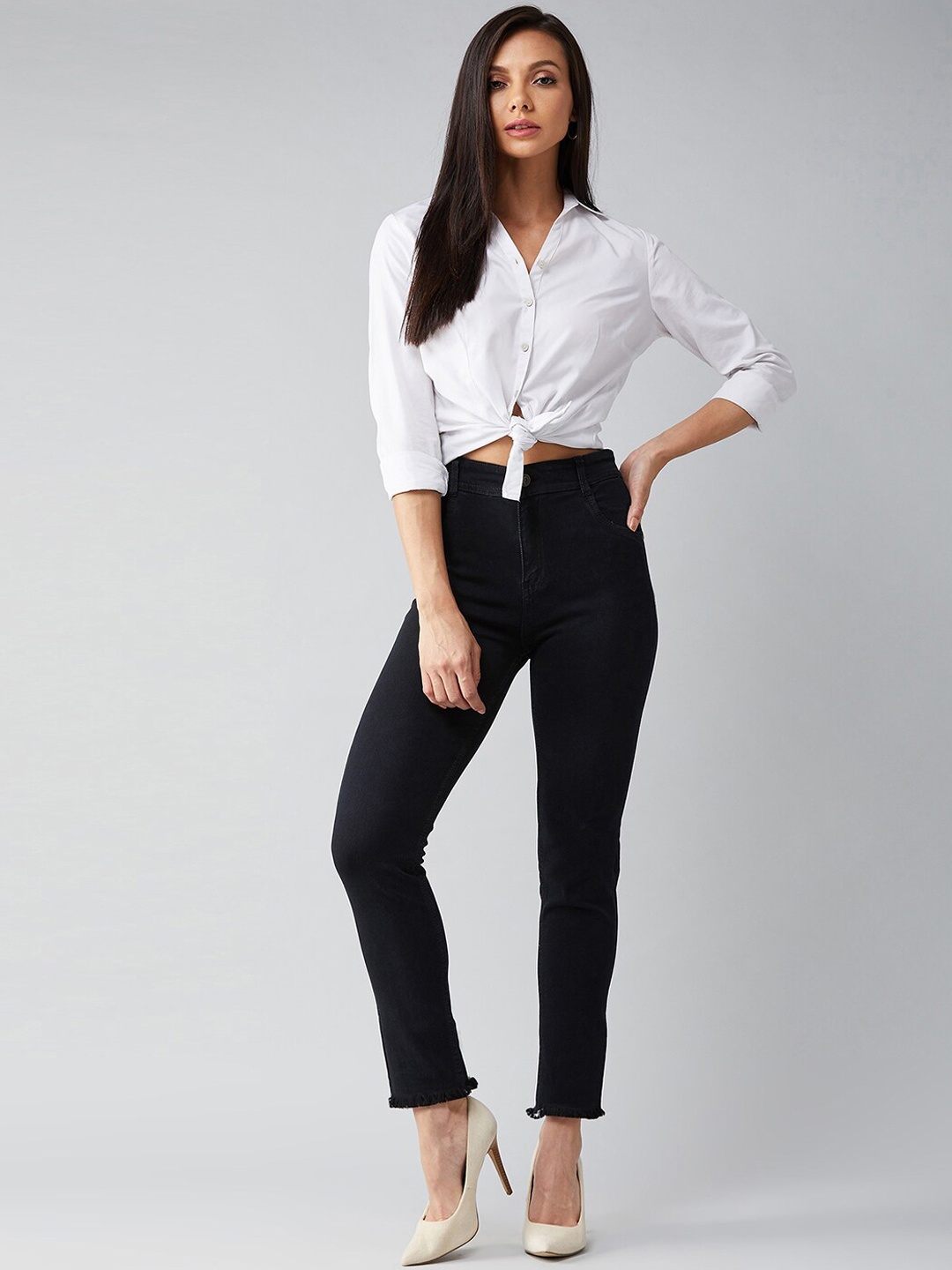 

BAESD Women Slim Fit High Rise Clean Look Stretchable Jeans, Black