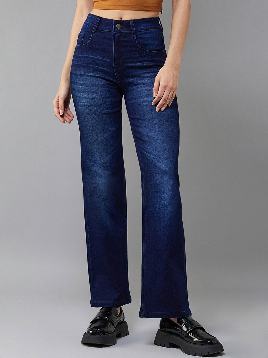 

BAESD Women Wide Leg Mid Rise Stretchable Denim Jeans, Blue