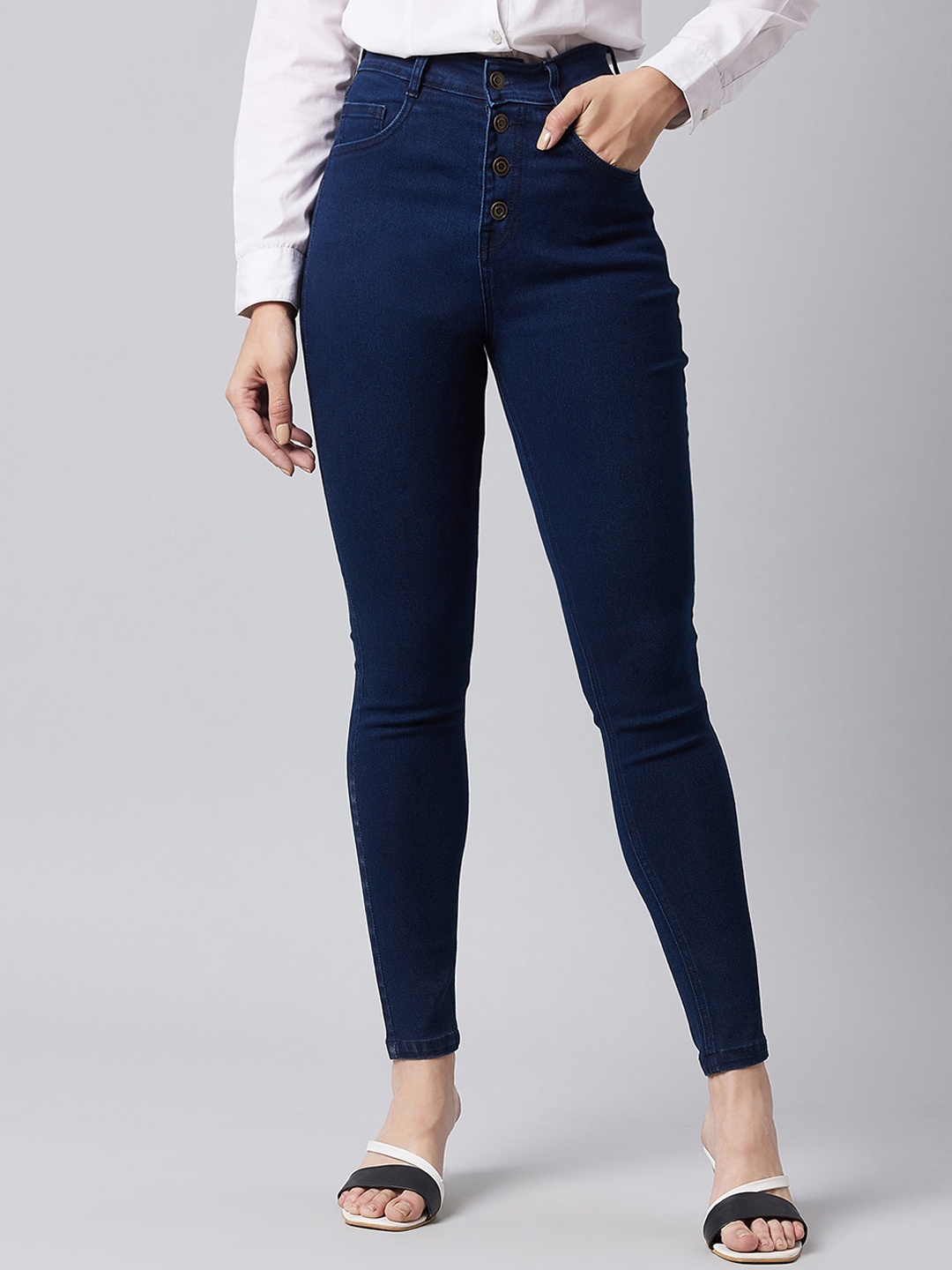 

BAESD Women Skinny Fit High-Rise Stretchable Jeans, Navy blue