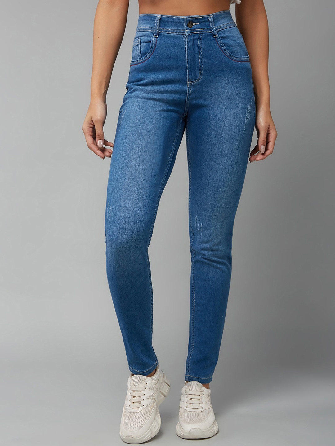 

BAESD Women Skinny Fit High Rise Clean Look Stretchable Jeans, Blue