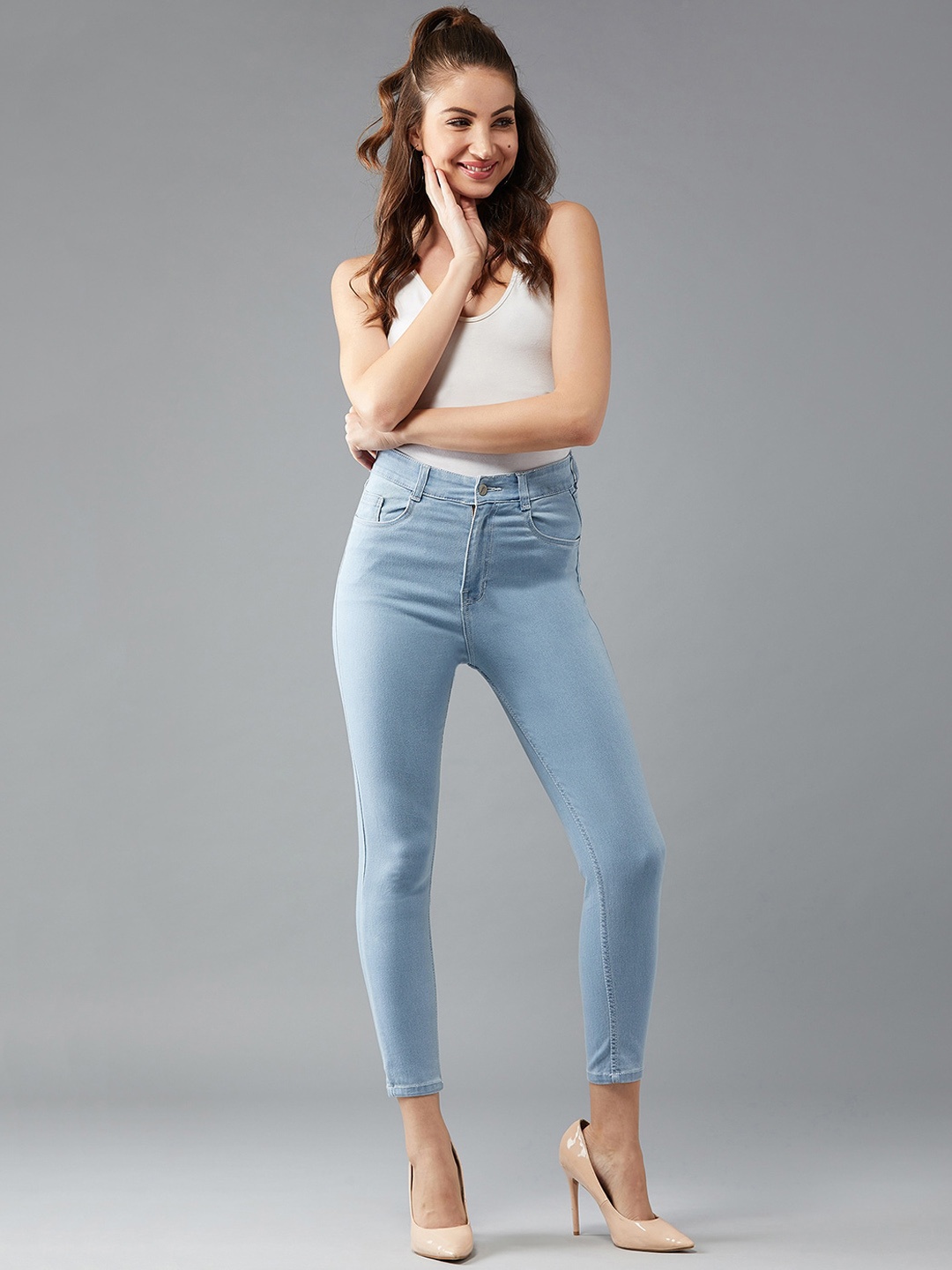 

BAESD Women Skinny Fit High Rise Clean Look Stretchable Jeans, Blue