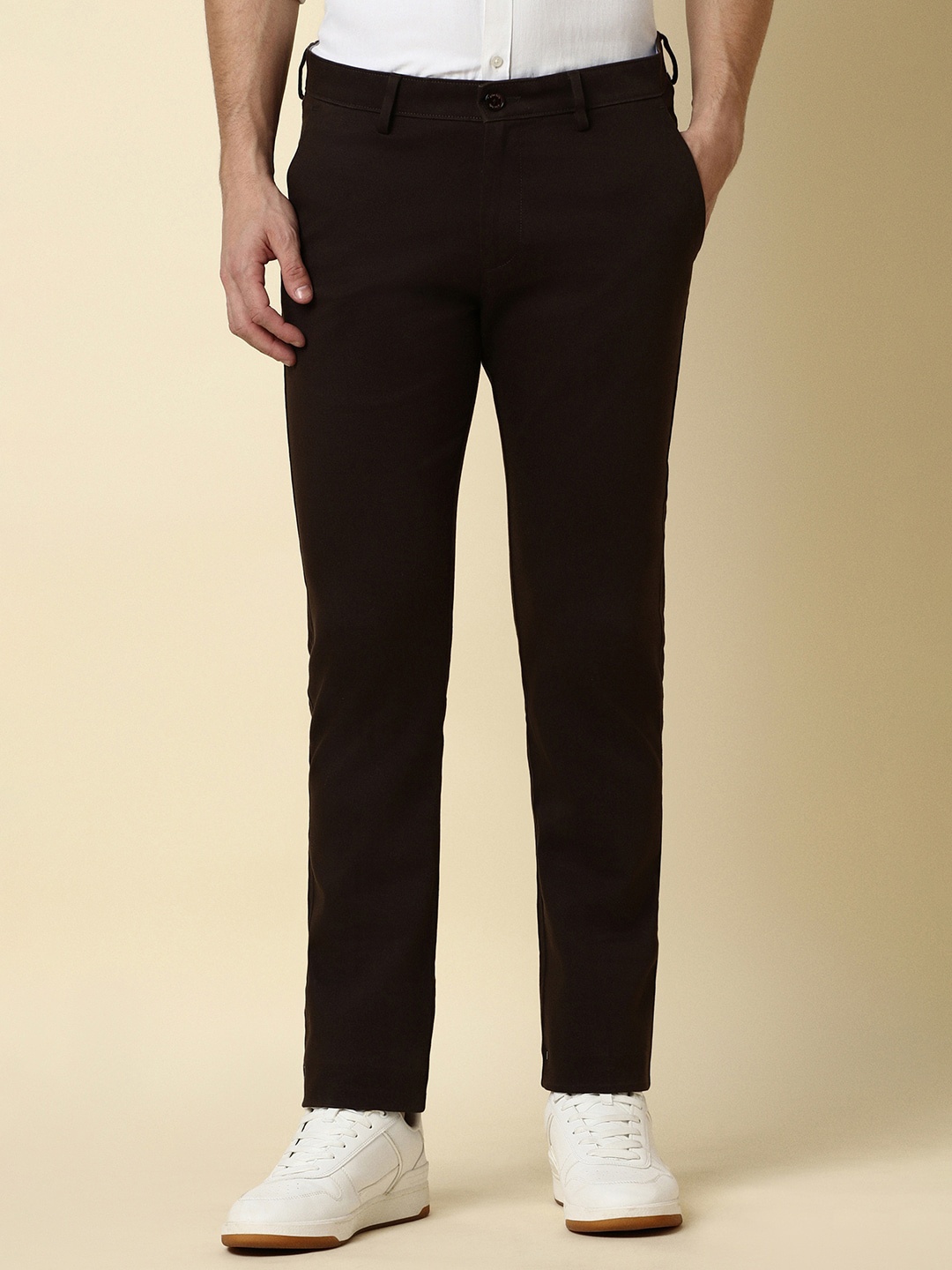 

Allen Solly Men Mid Rise Slim Fit Cotton Trousers, Brown