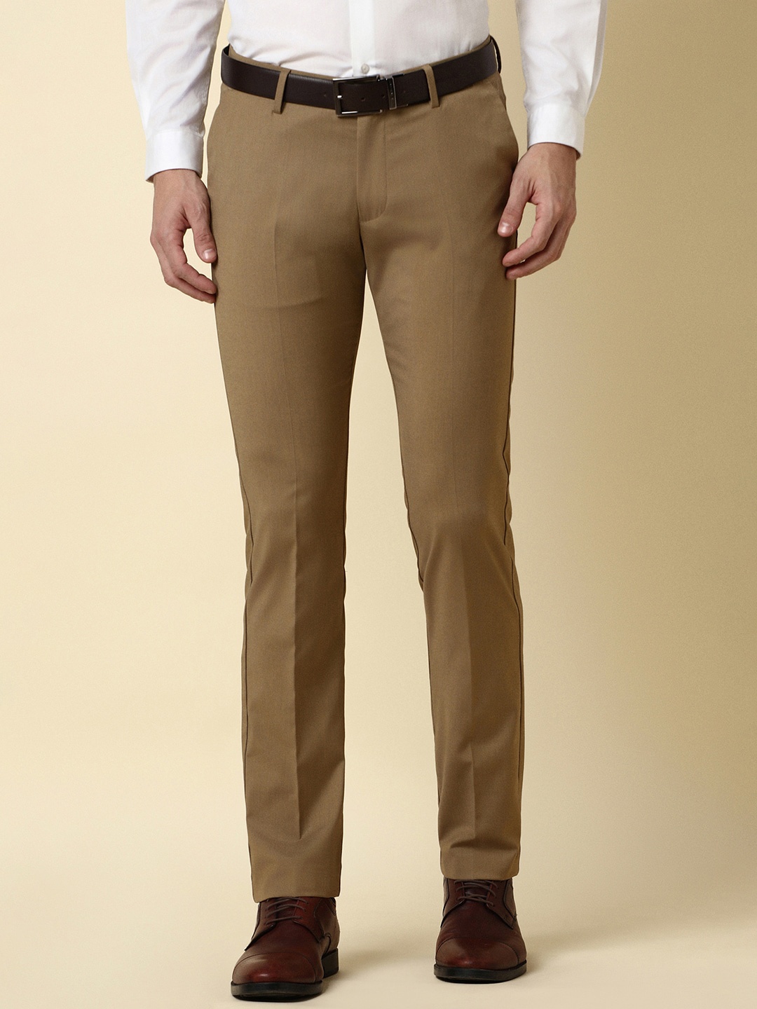 

Allen Solly Men Plain Slim Fit Formal Trousers, Brown