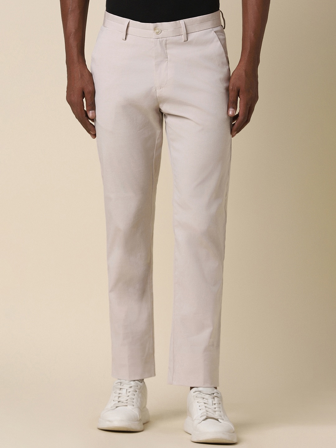 

Allen Solly Men Mid Rise Plain Regular Trousers, Cream