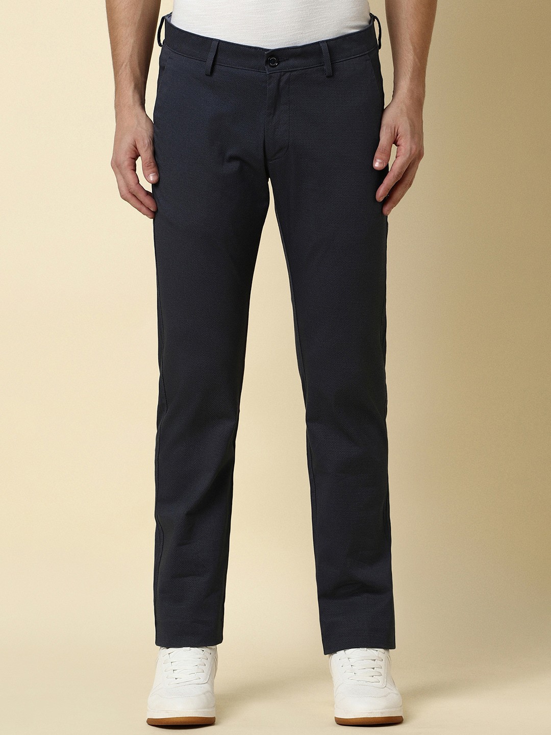 

Allen Solly Men Slim Fit Mid-Rise Casual Trousers, Navy blue
