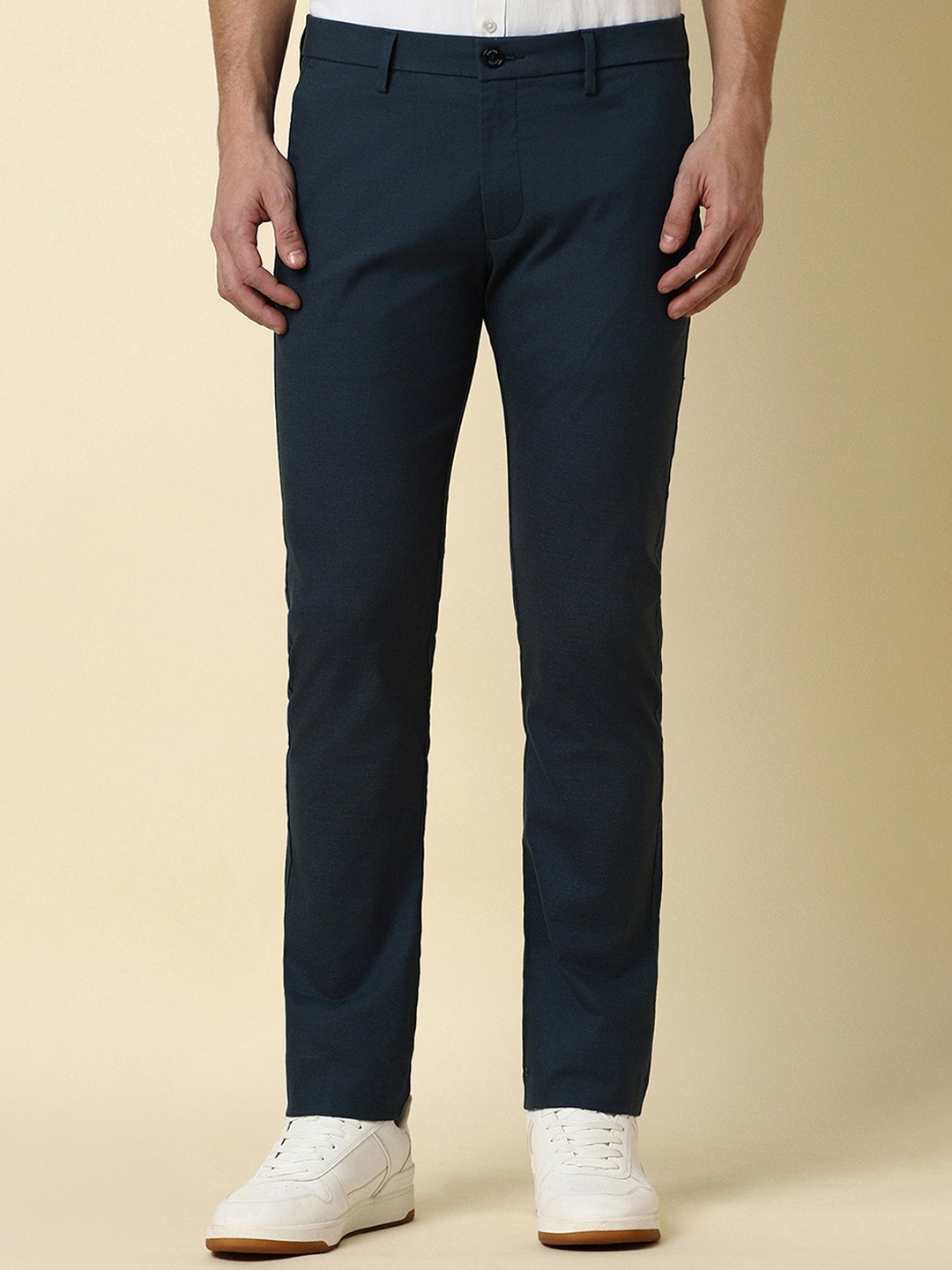

Allen Solly Men Slim Fit Mid-Rise Casual Trousers, Navy blue