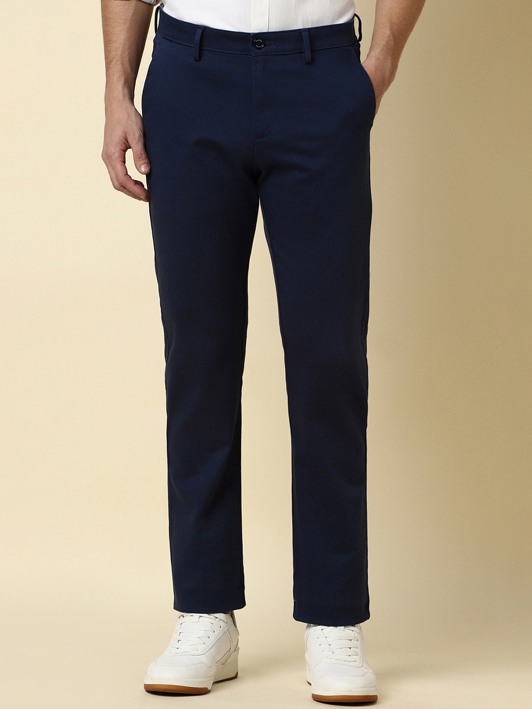 

Allen Solly Men Mid Rise Trousers, Navy blue
