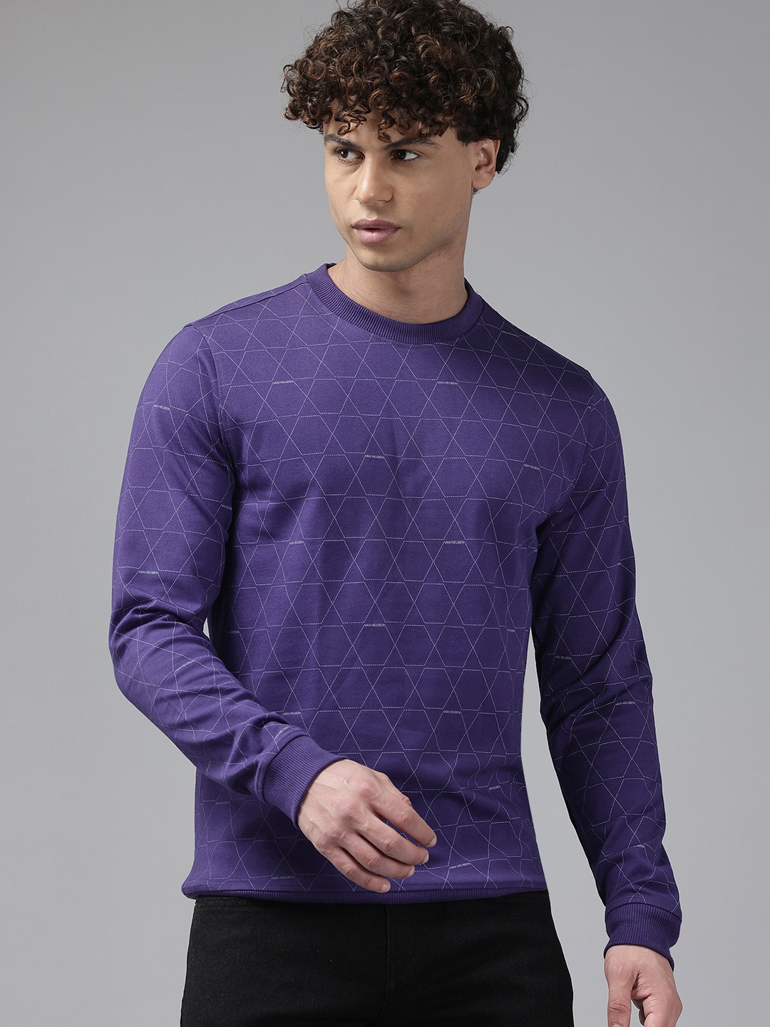 

V Dot Geometric Prints Round-Neck Sweatshirt, Purple