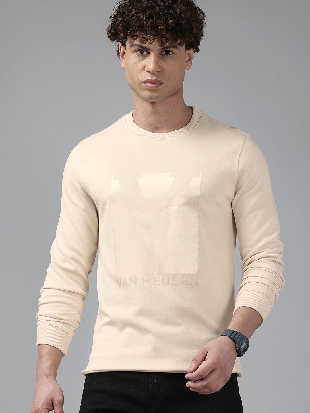 

V Dot Brand Logo Printed Round-Neck Sweatshirt, Cream