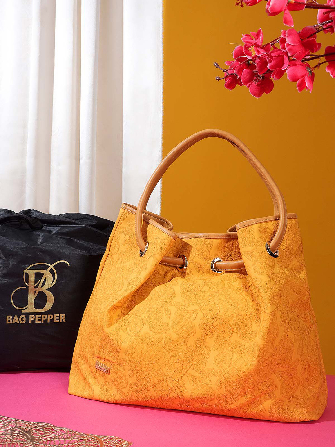 

Bag Pepper Floral Printed Structured Handheld Bag, Mustard