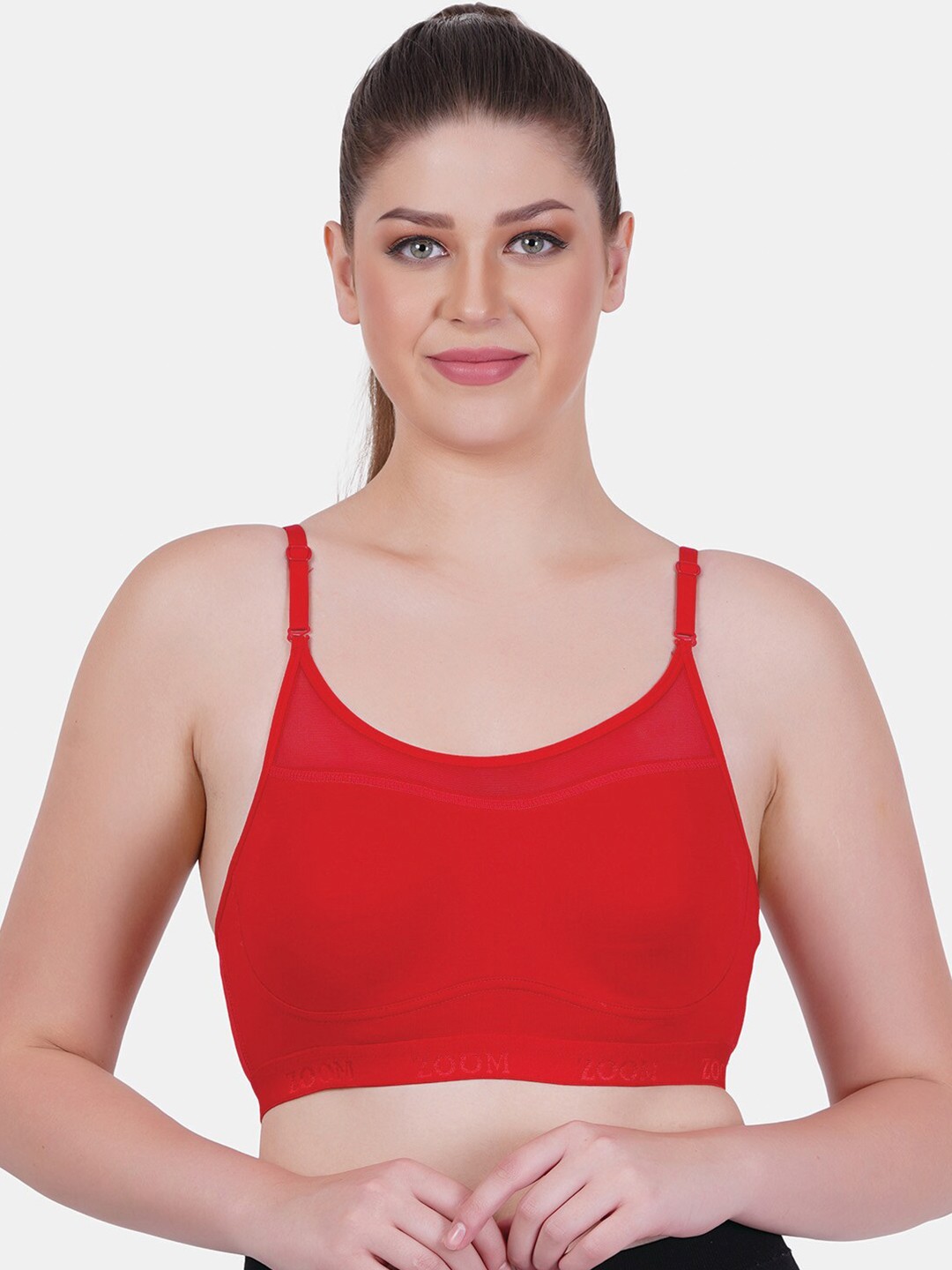 

Reveira Non-Wired Non Padded Seamless Dry Fit Workout Bra with All Day Comfort, Red