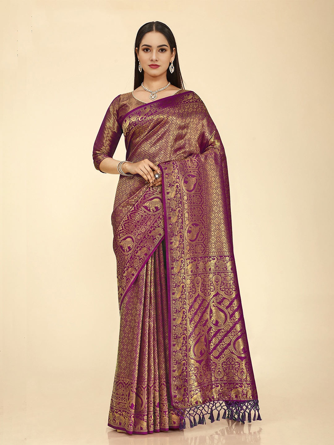 

DIVASTRI Woven Design Zari Kanjeevaram Saree, Purple
