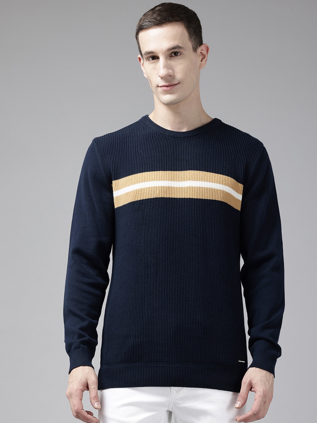 

Van Heusen Slim-Fit Ribbed Pure Cotton Pullover, Navy blue