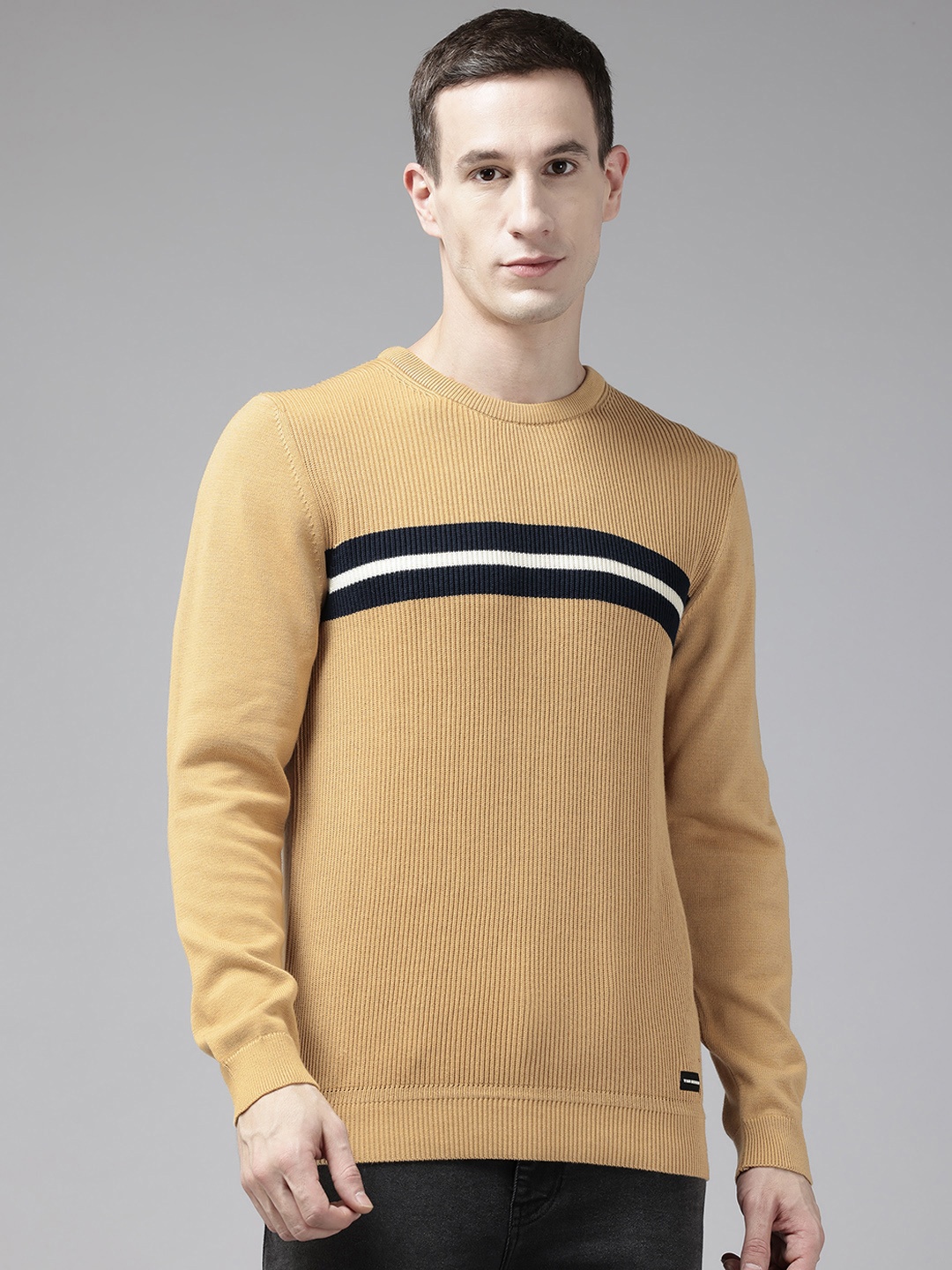 

Van Heusen Slim-Fit Ribbed Pure Cotton Pullover, Beige