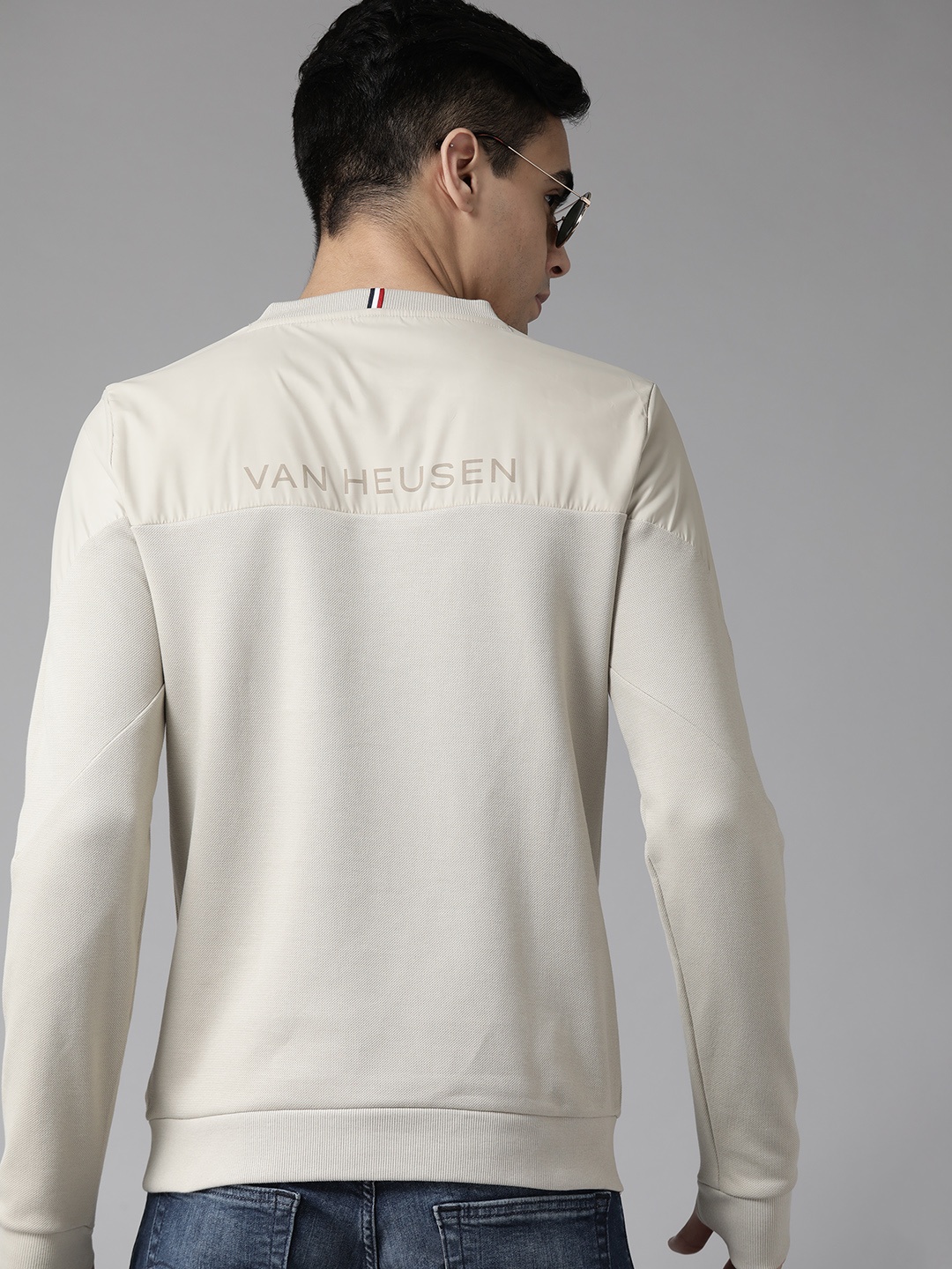 

Van Heusen Brand Logo Printed Thumb Hole Detailed Self Design Sweatshirt, Beige