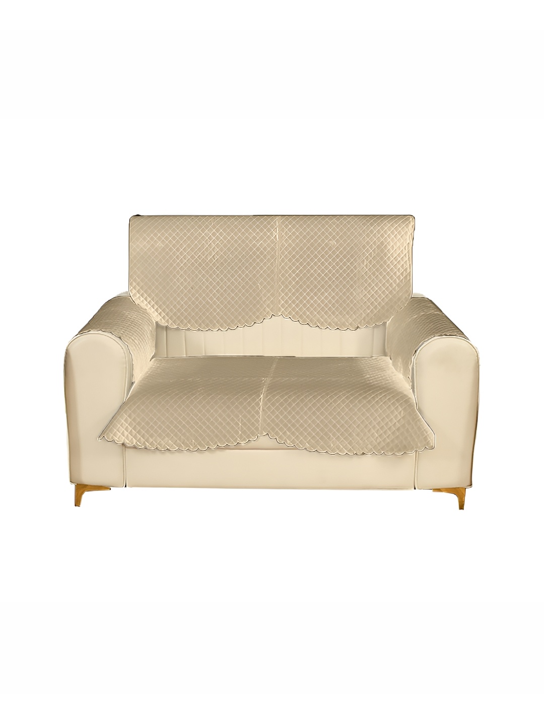 

Sparrow world 6 Pcs Beige Quilted Velvet 2 Seater Sofa Cover With Arms